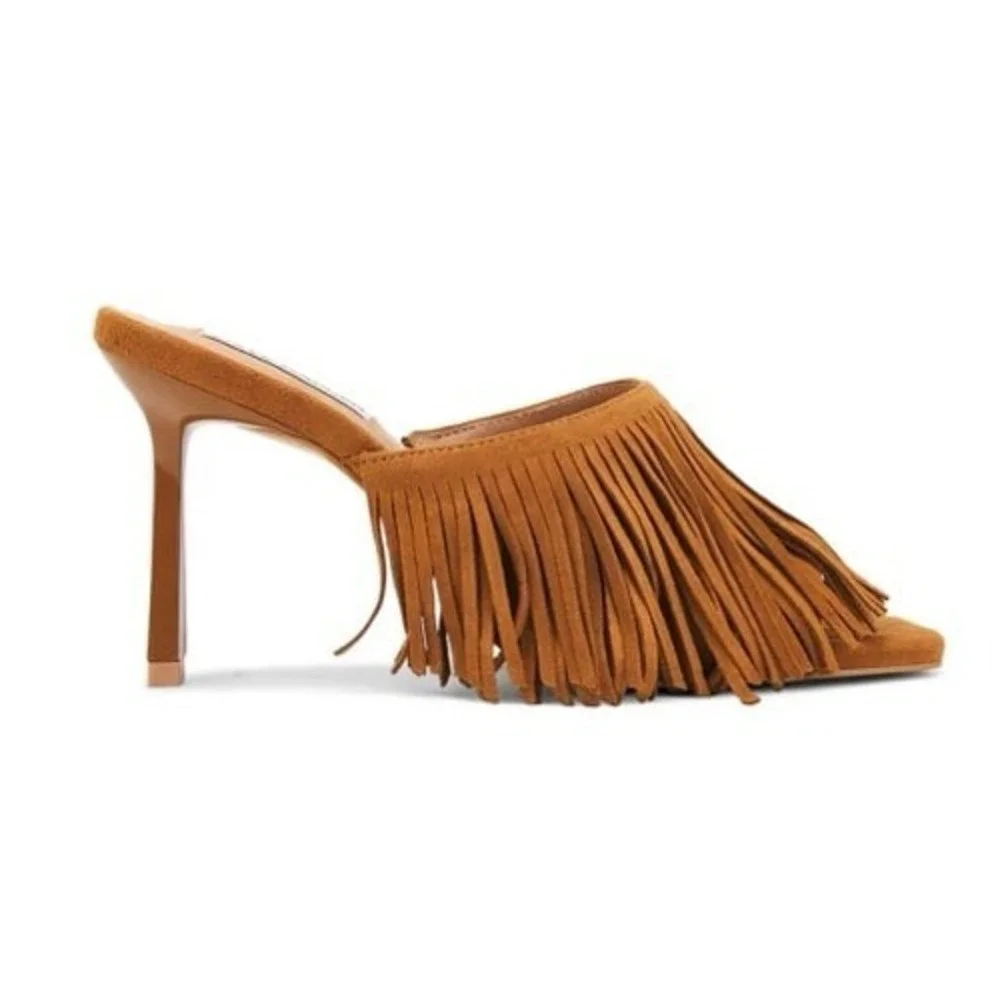 Steve Madden Morina Tassel Cognac Suede Stiletto Heels Cowgirl Cowboy Carter